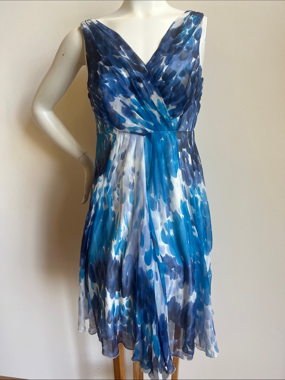 Lucy Paris silk Blue and White watercolor Dress with whimsy fairytale luxury